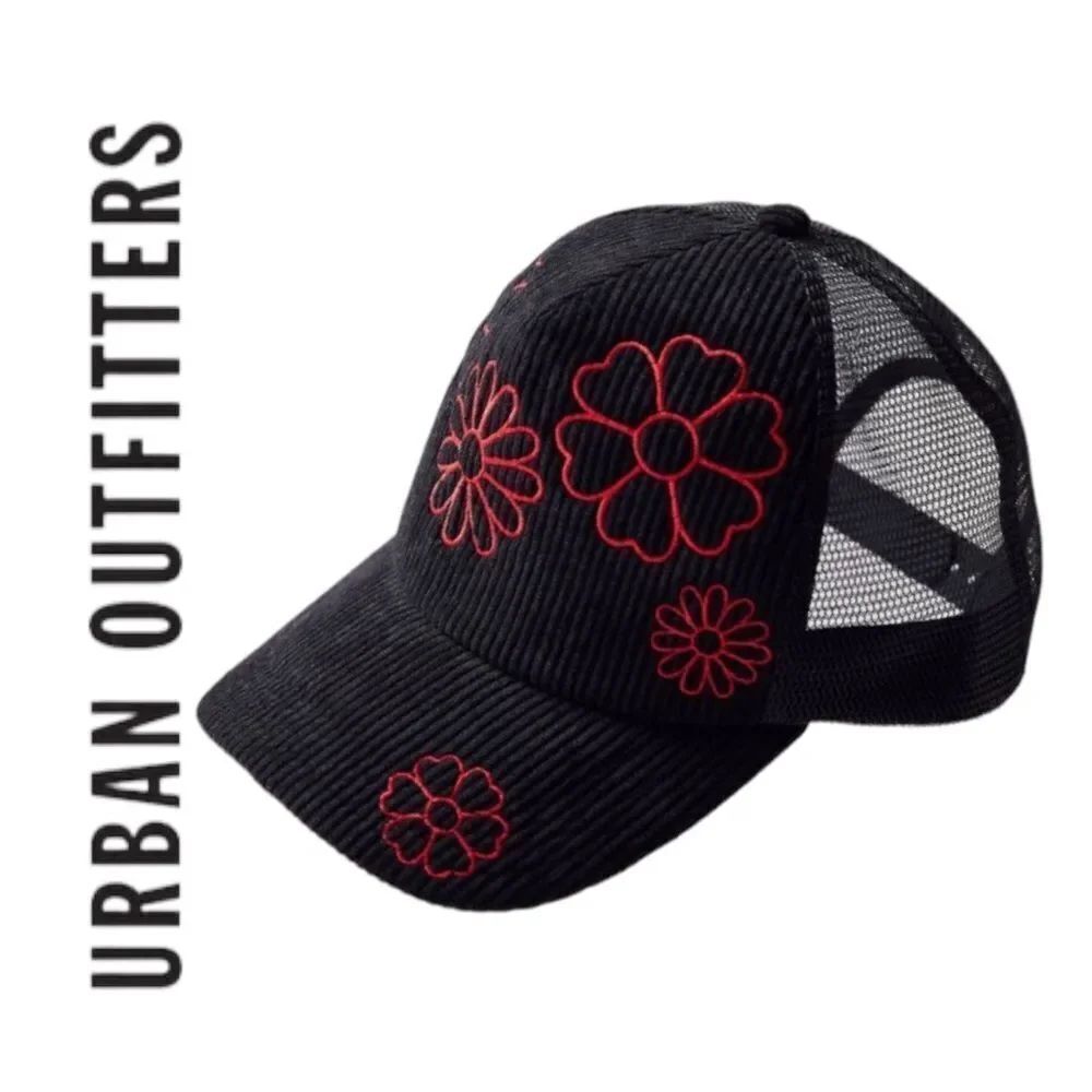 NEW Urban Outfitters UO Embroidered Corduroy Trucker Cap Hat